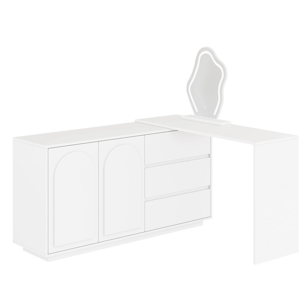 Toeletta 140x40x75 cm con specchio LED a 3 tonalit¨¤ e piano estraibile bianca