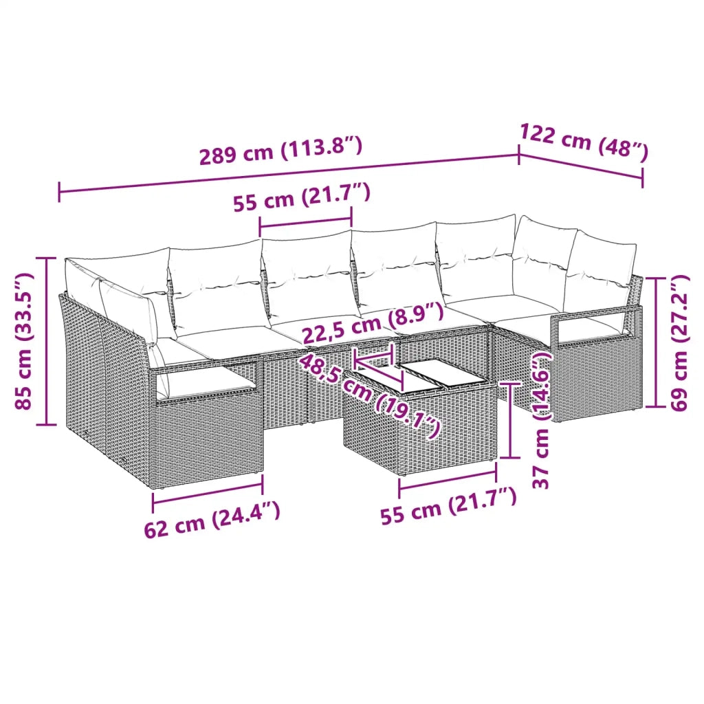 Set di divani 8 pcs Grigio polyrattan