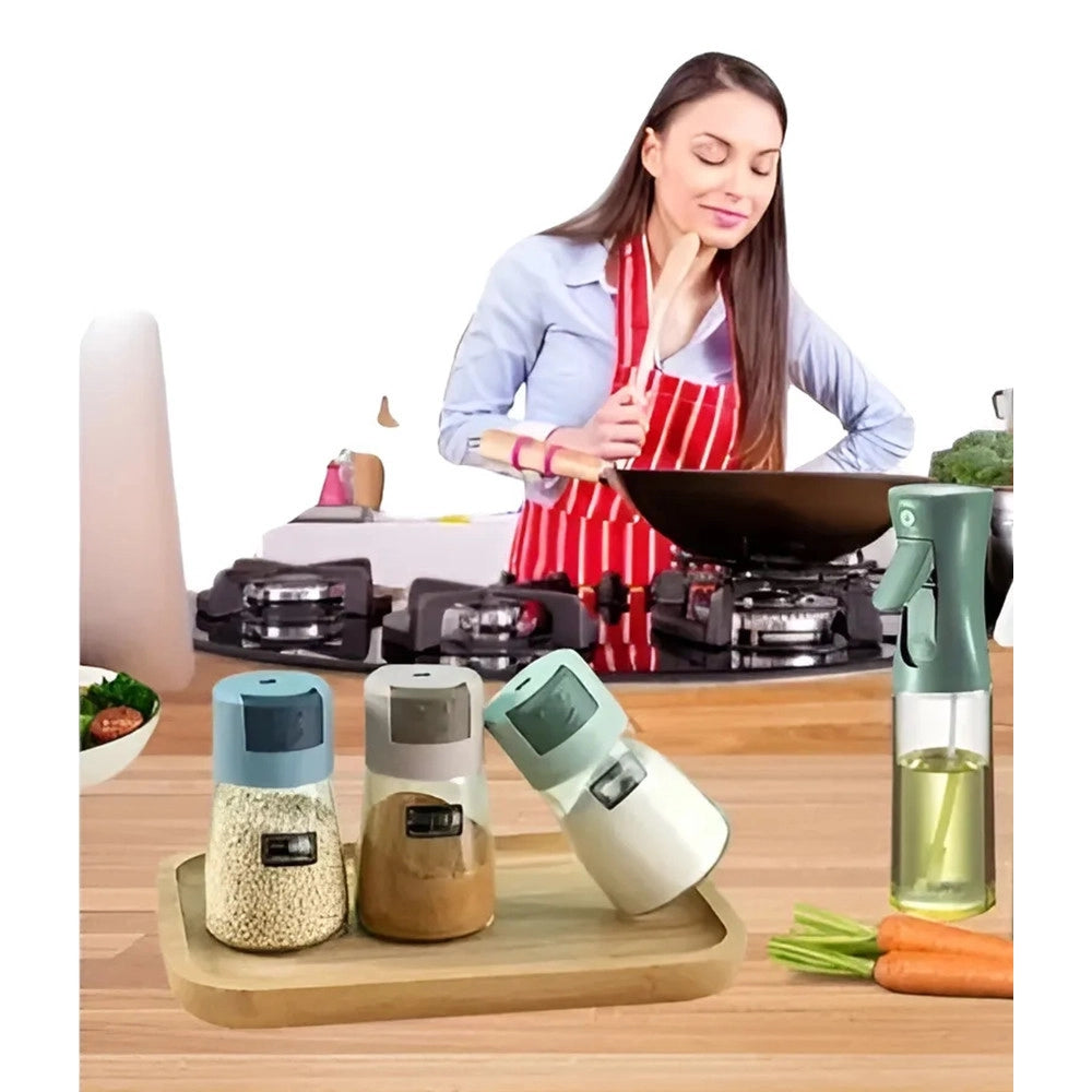 Trade Shop - Set Dispenser Spray Per Olio Con 3 Contenitori Dosatore Per Condimenti Spezie Sale Cucina -