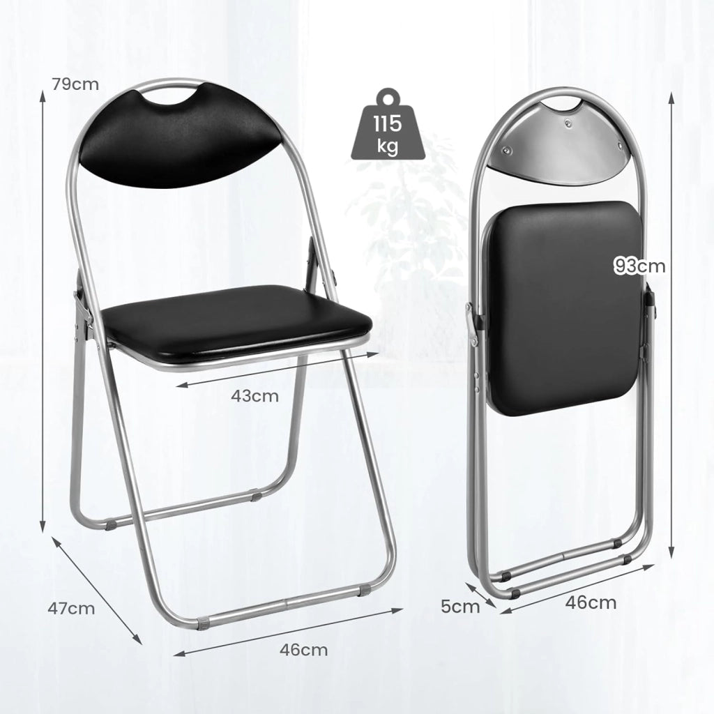 Set di 4 sedie pieghevoli, sedie da pranzo con telaio in metallo, sedute imbottite, maniglie, comode sedie da visitatore per soggiorno, ufficio, riunione, scuola