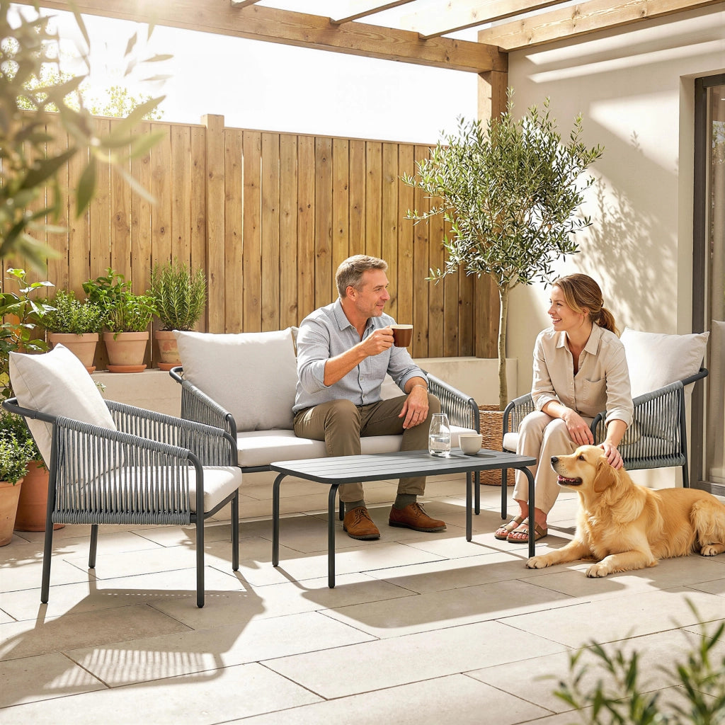 Set Giardino 4 Pezzi Divano Poltrone Tavolo in Rattan ¨C zephmum ¨C Khaki