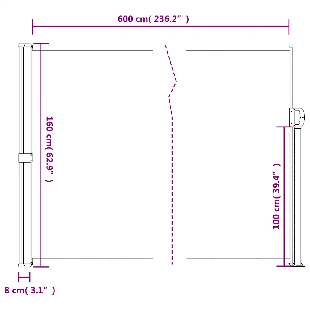 Tenda da Sole Laterale Retrattile Bianco 160x600 cm 4004526