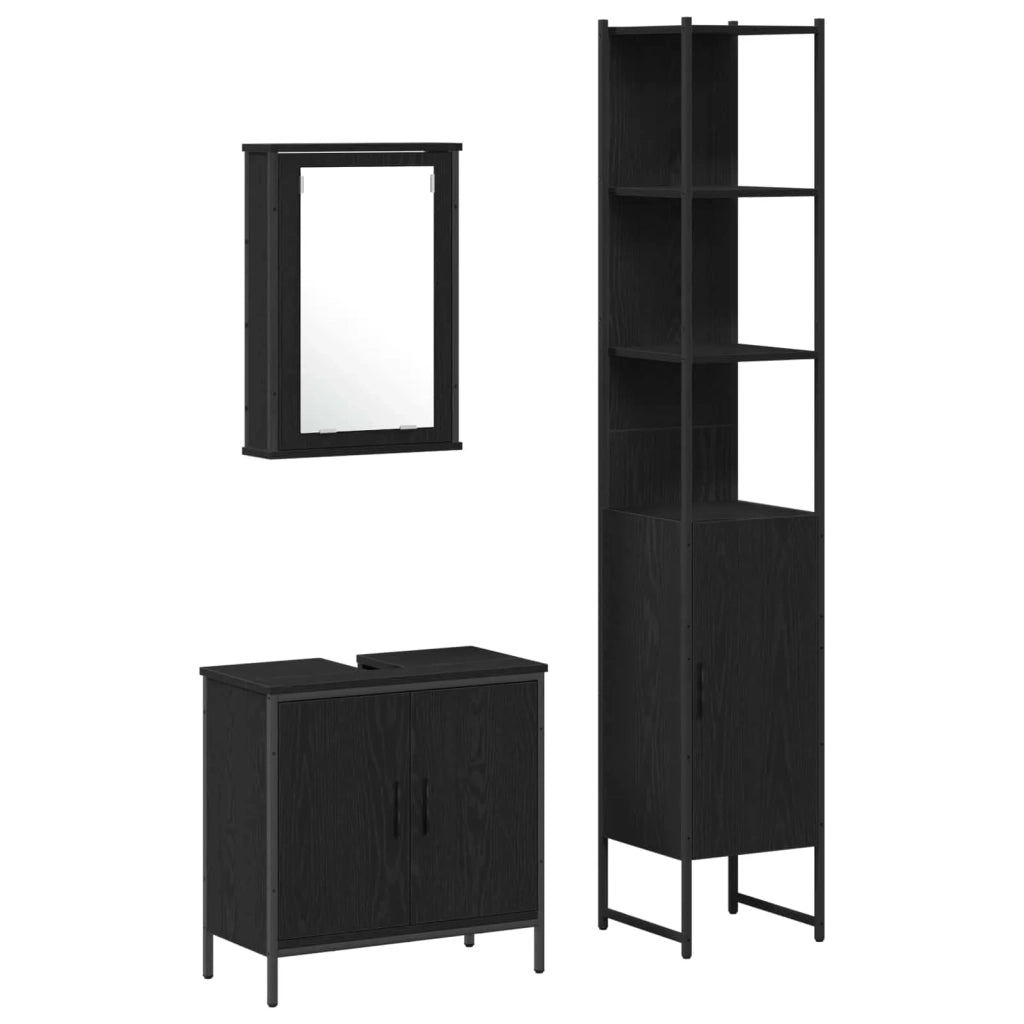 Set di mobili per il bagno 3 pcs Nero Legno multistrato 3334401