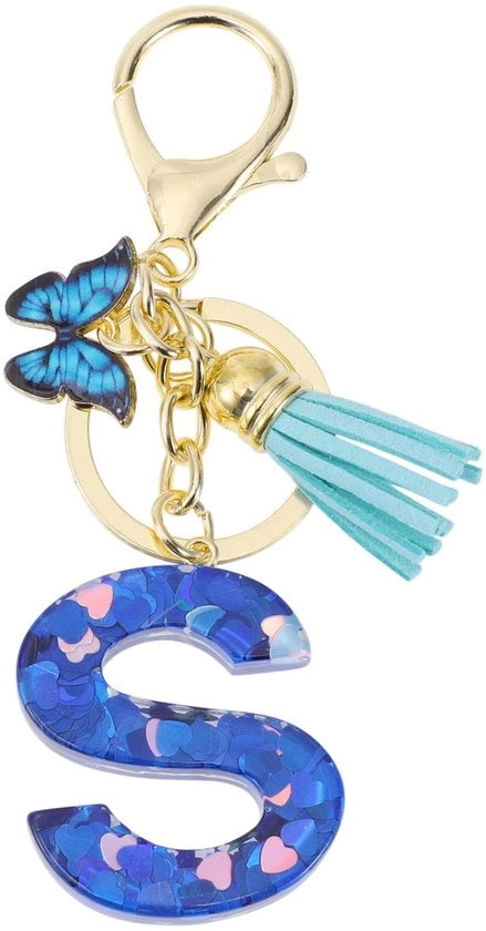 Accessorio per chiavi con lettera S - Farfalla/Accessorio per chiavi - Accessorio per chiavi con pennello - Accessorio per chiavi femminile - Materiale per cera eco-sostenibile - 9,3 cm di lunghezza - Accessorio per chiavi