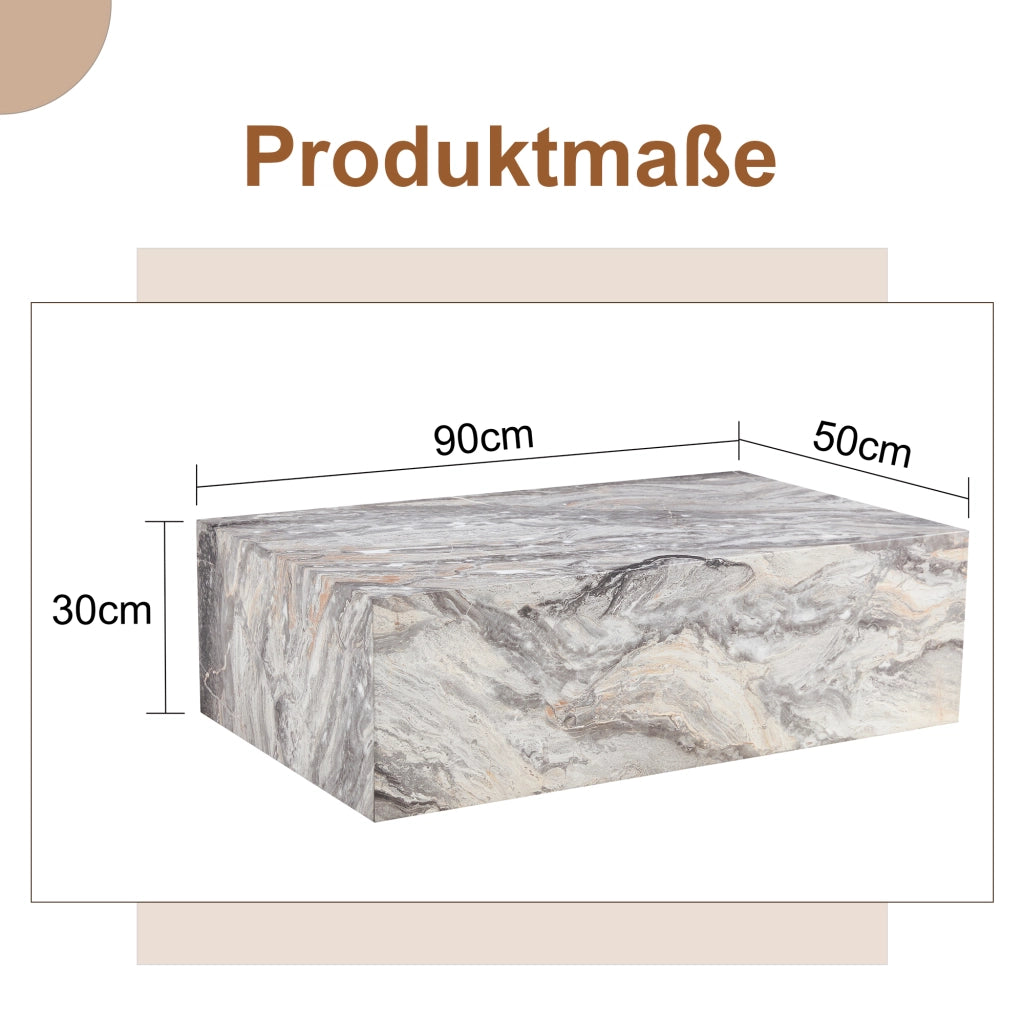Tavolino da caffè rettangolare con effetto marmo - per soggiorno - 90x50x30 cm - grigio