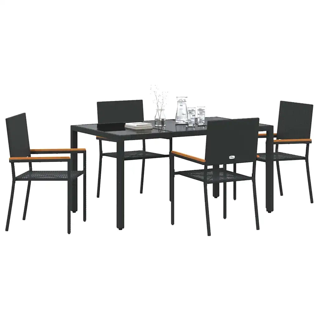 Set da Pranzo per Giardino 5 pz | Set Salotto da Giardino Nero polyrattan