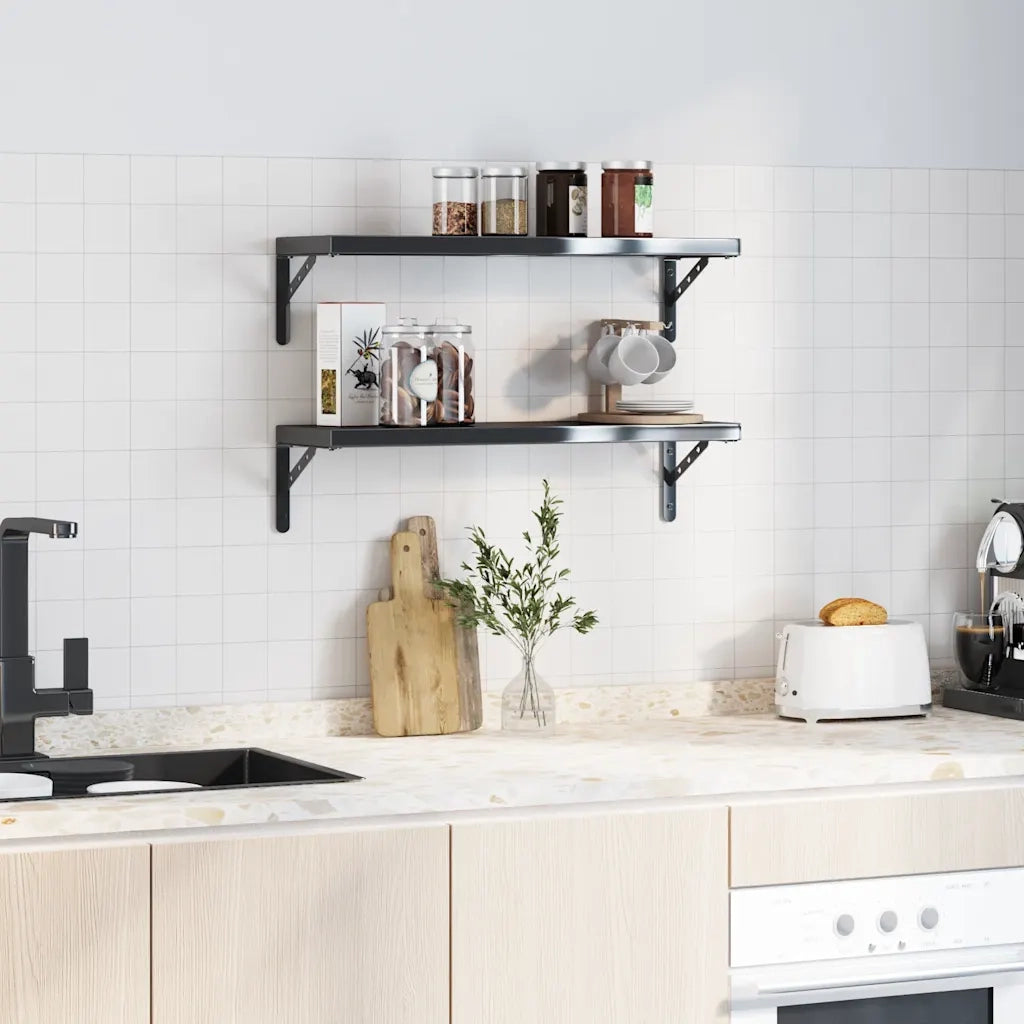 Staffe per Mensola 4 pz 23,5x2,5x15,5 cm in Acciaio Inox Nero