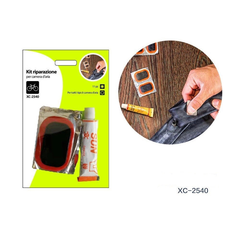 Trade Shop - Kit Riparazione Per Camera D'aria Ruote Bici Bicicletta Colla Toppe 11pz Xc-2540 -