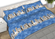 Completo Lenzuola Letto In 100% Cotone Made In Italy Vari Disegni C.N - Piazza E Mezza - Gattini Blu