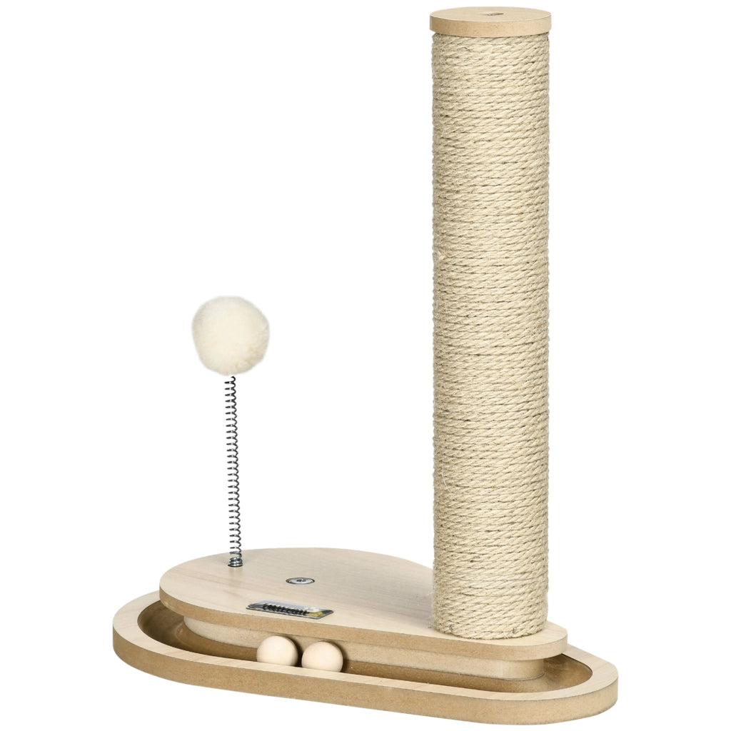 Tiragraffi per gattini con giocattoli e pista per biglie ¨C zephmum ¨C 35x23x40 cm naturale