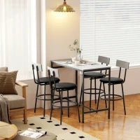 Set Tavolo Alto e 4 Sgabelli da Bar con Schienale e Poggiapiedi in Stile Industriale, Grigio Cemento