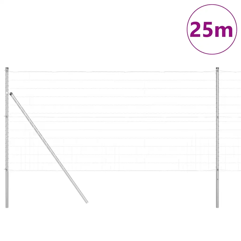 Recinzione da Giardino | Recinzione con Posto Argento 1,2 x 25 m Acciaio e PVC