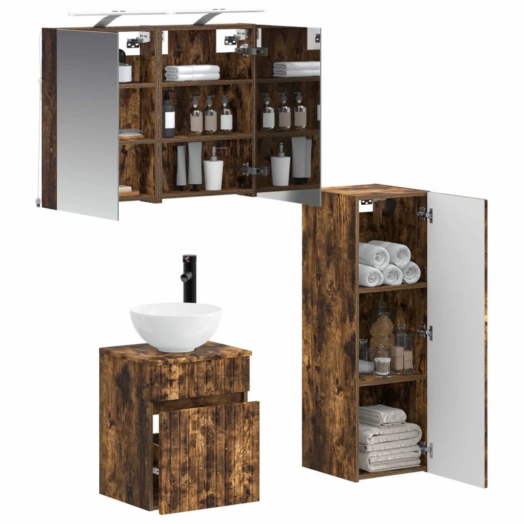 Set di mobili per il bagno 4 pz Rovere Fumo 3407459