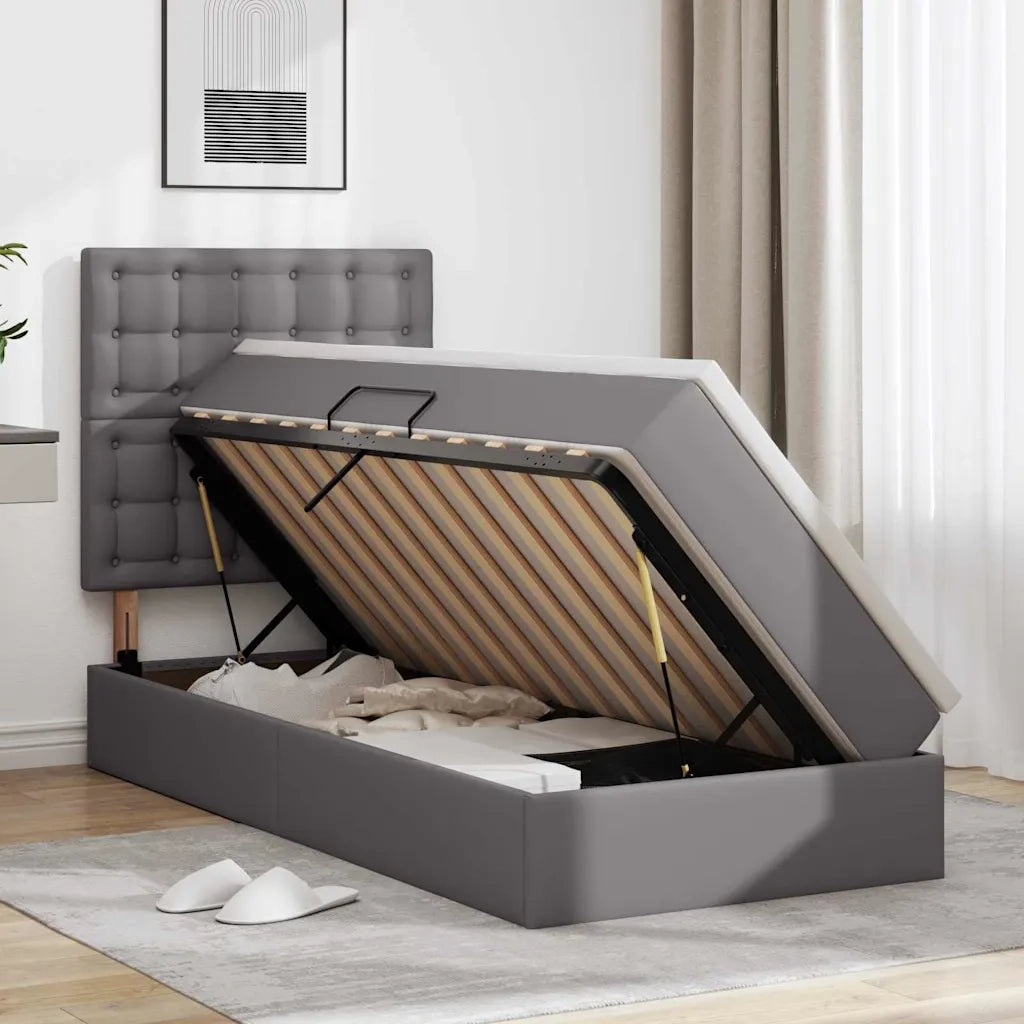 Letto con contenitore e LED Grigio 90 x 190 cm Pelle Sintetica