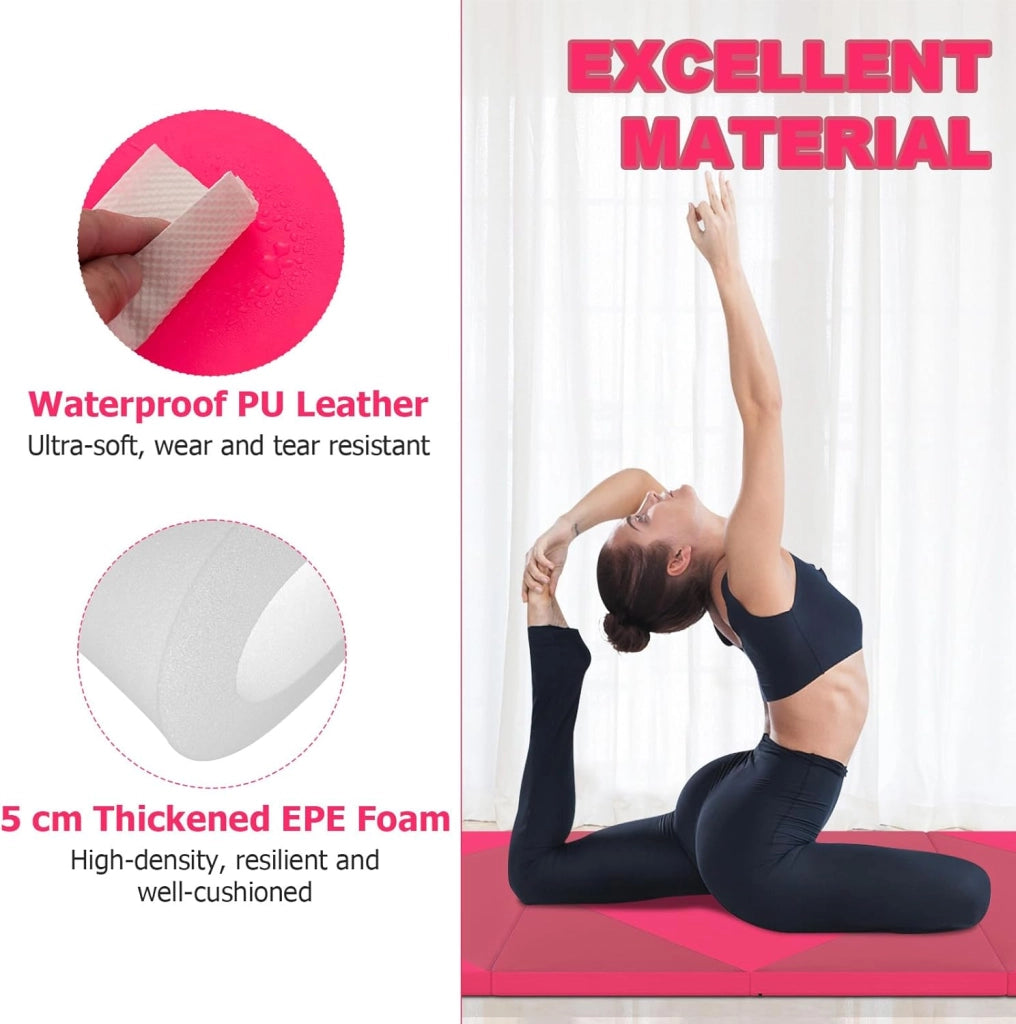 Tappetino da Ginnastica Pieghevole, Spessore di 3,8 cm, Tappetino Sportivo Fitness, Imbottitura in Cotone con Perline EPE, Tappetino da Palestra Spesso, Dimensione Aperta 240 x 117 cm