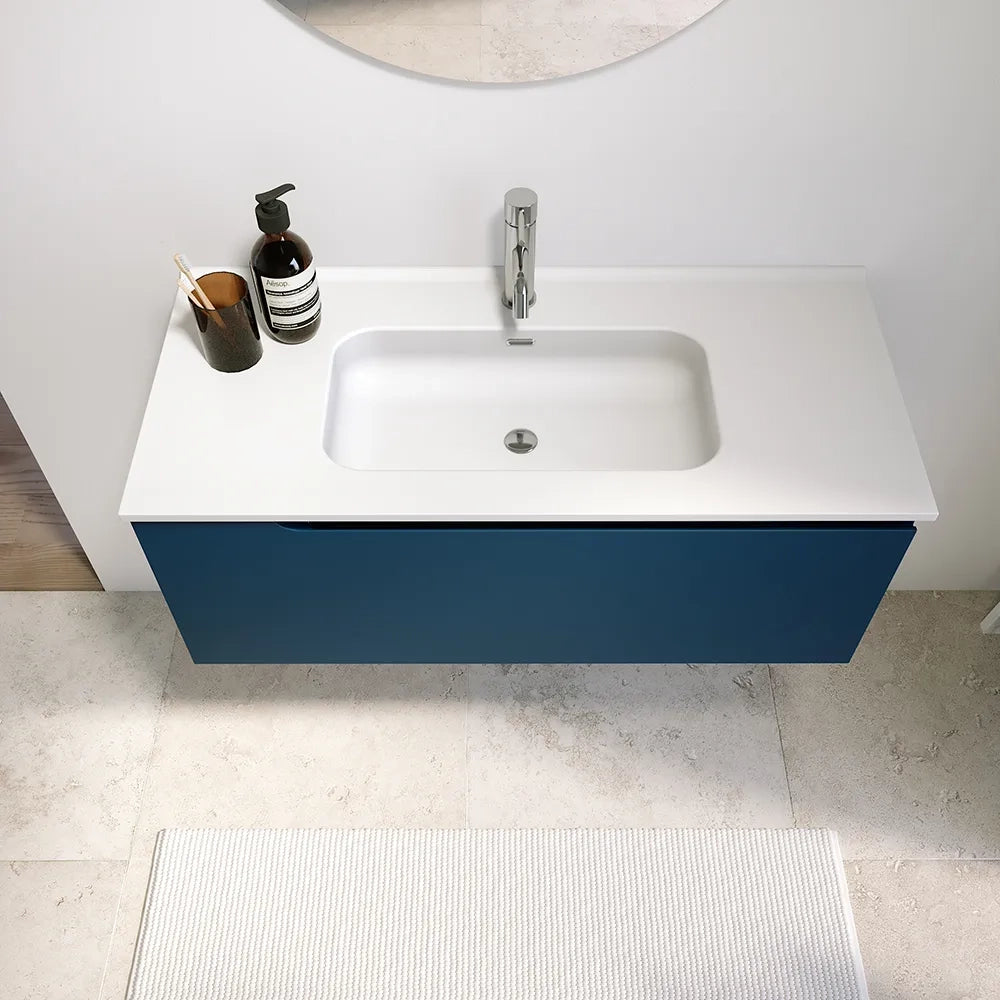 Mobile bagno sospeso 100 cm un cassetto blu zaffiro opaco con lavabo | Ardenne