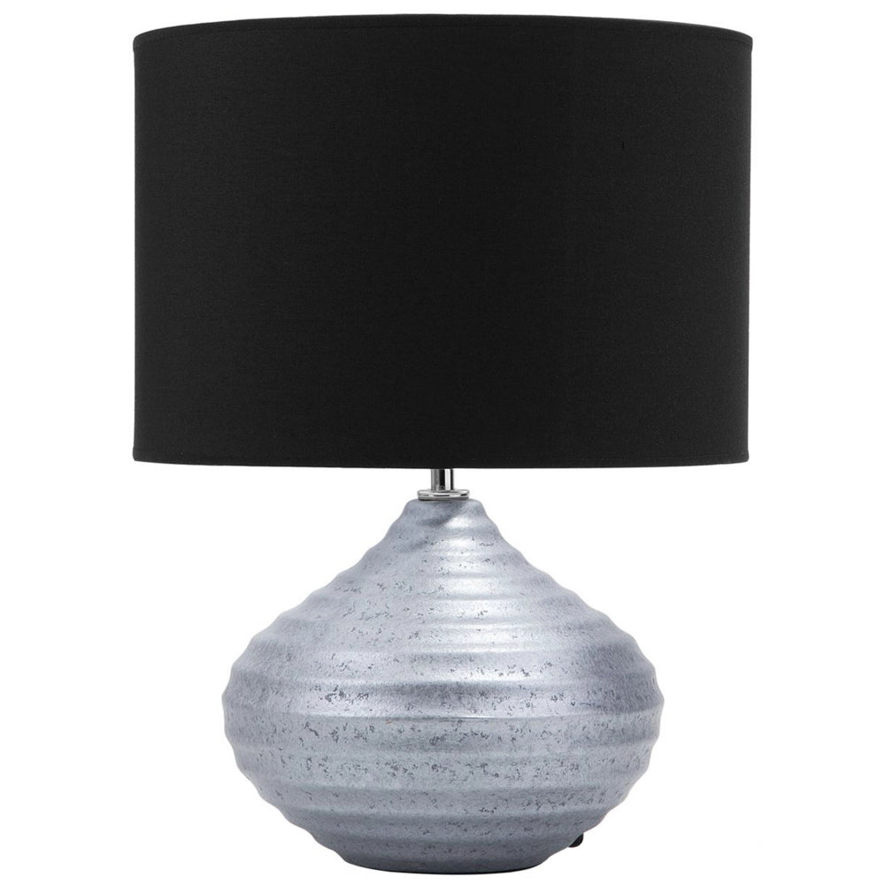 Lampada da Tavolo Argento Ceramica 42H cm Nero Policotone Paralume Base a Costine Moderna