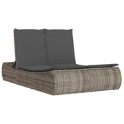 Lettino Prendisole | Sdraio da giardino | Lettino da sole Doppio con Cuscini Grigio in Polyrattan