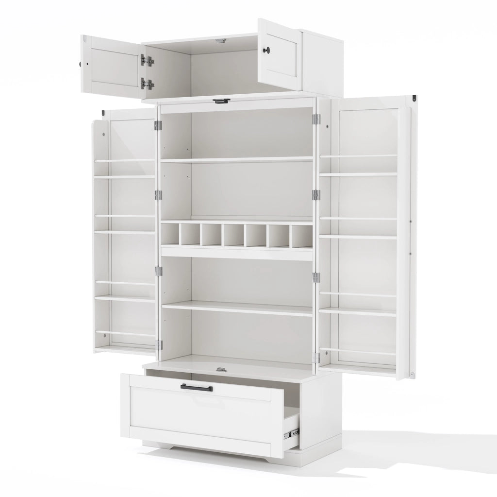 Credenza da cucina 80x40x180 cm con 1 cassetto; 7 vani portabottiglie e ripiani regolabili in MDF bianco