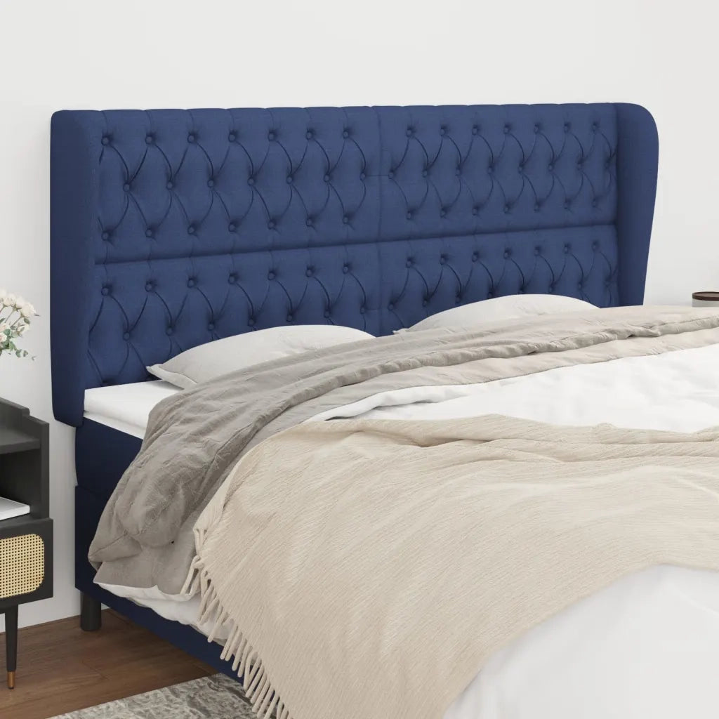 Testiera ad Orecchio-Testata con Orecchie Blu 183x23x118/128 cm in Tessuto 755477