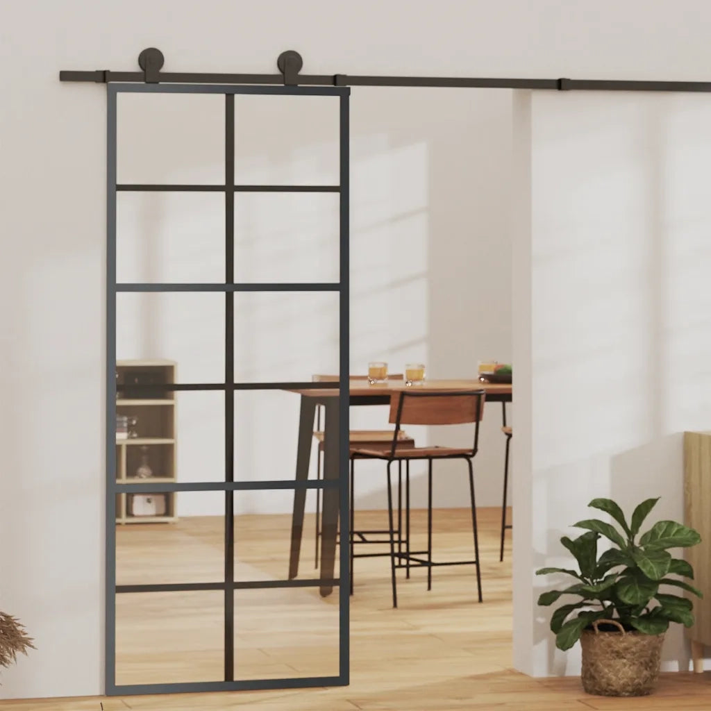 Porta Scorrevole in Vetro ESG e Alluminio 76x205 cm Nera 151017