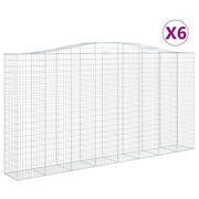 Cestini gabbioni recinzione a gabbia muro di contenimento ad arco 6 pezzi 400 x 50 x 200/220 cm ferro zincato argento 02_0041058