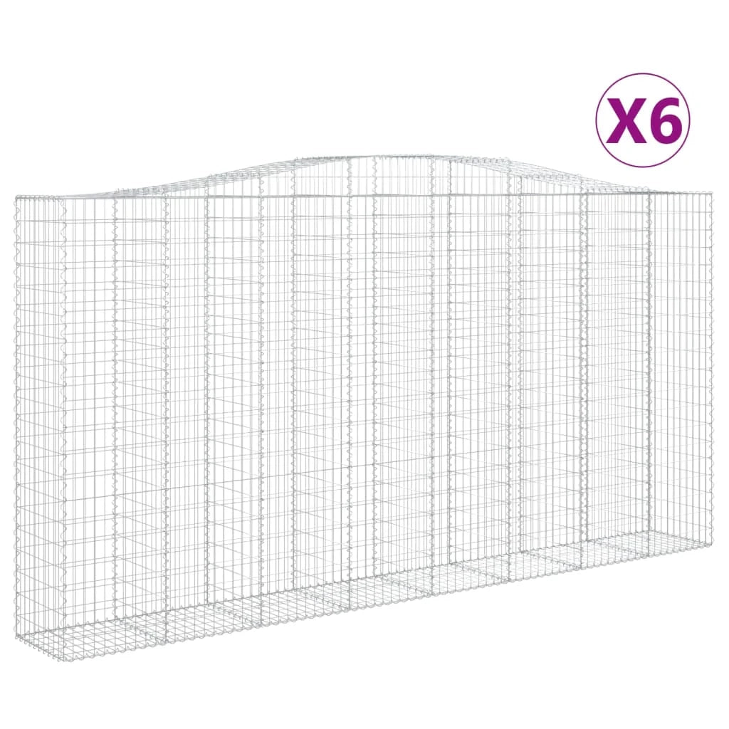Cestini gabbioni recinzione a gabbia muro di contenimento ad arco 6 pezzi 400 x 50 x 200/220 cm ferro zincato argento 02_0041058