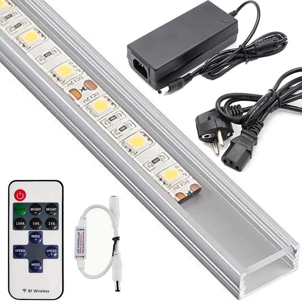 Trade Shop - Profilo Barra Alluminio Impermeabile 1 Metro A 72 Led + Alimentatore + Dimmer -
