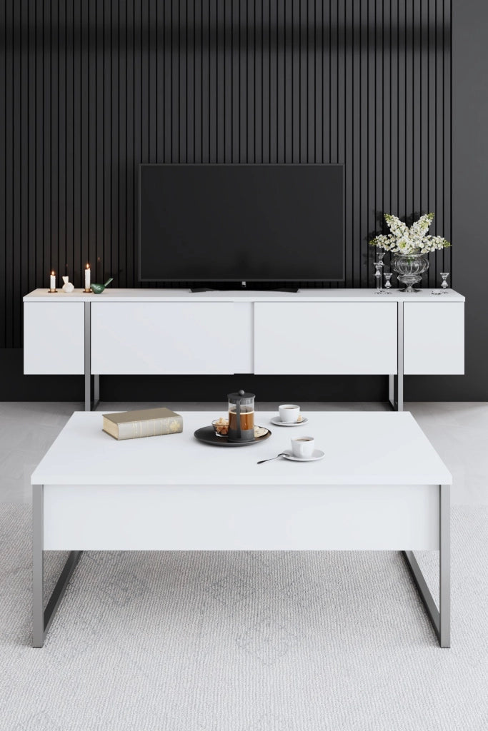 Porta TV in legno "Luxe" - 180 x 30 x 50 cm - Bianco-Argento