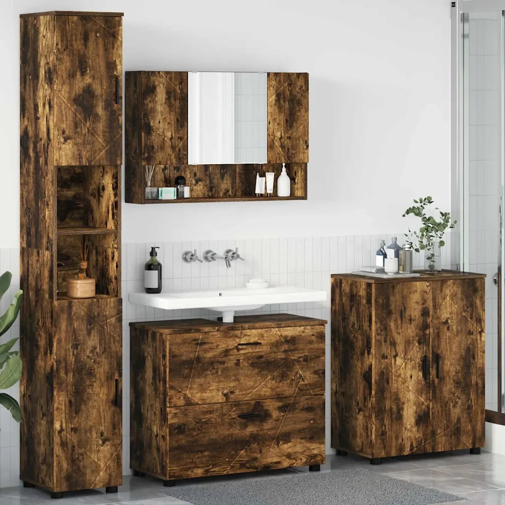 Set di mobili per il bagno con cassetto 4 pcs Rovere fumé 3393088
