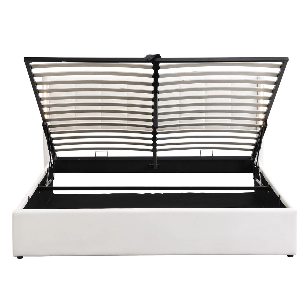 Letto imbottito 140x190 cm con USB; LED; rete a doghe; vano contenitore; PU bianco