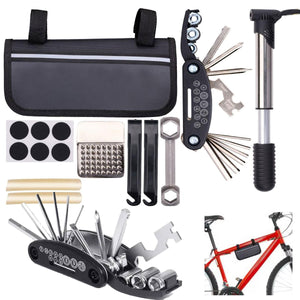 Kit 14 Attrezzi per Riparazione Bicicletta Multiuso Custodia Chiusura a Velcro