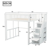 Letto a soppalco in pino massiccio - Xylo - 140x200cm - Bianco - Scala di sicurezza per bambini/adolescenti/adulti