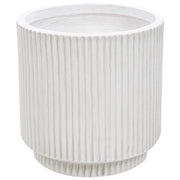 Vaso in argilla Bianco Crema Fibra Vaso per piante da giardino 24 x 24 x 24 cm Foro di drenaggio Finitura verticale a coste Giardino esterno Patio