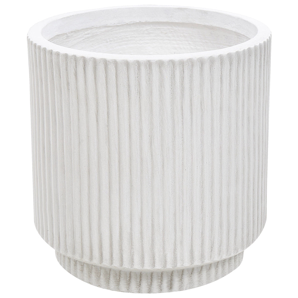 Vaso in argilla Bianco Crema Fibra Vaso per piante da giardino 24 x 24 x 24 cm Foro di drenaggio Finitura verticale a coste Giardino esterno Patio