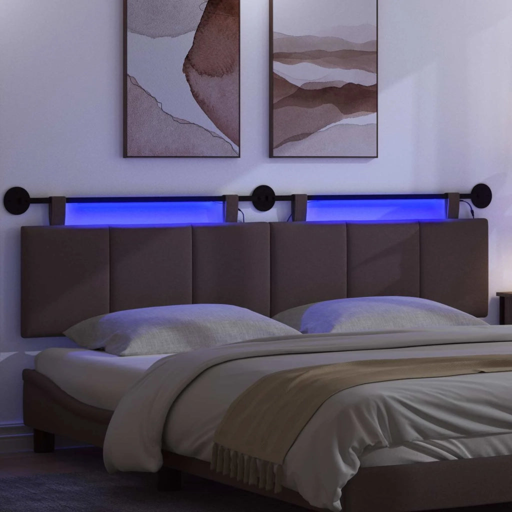Testiera sospesa Con luce LED Marrone Scuro Tessuto