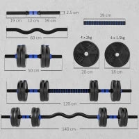 Set di manubri regolabili da 15 kg 3 in 1, trasformabili con barra di estensione, Blu