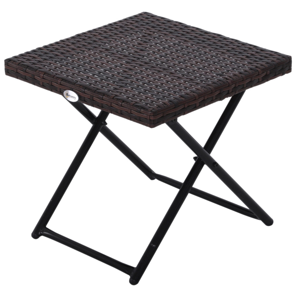 EasyComfort Tavolino da Giardino Pieghevole in Rattan Sintetico e Acciaio, Tavolino da Balcone Salvaspazio, 40x40x40cm, Marrone