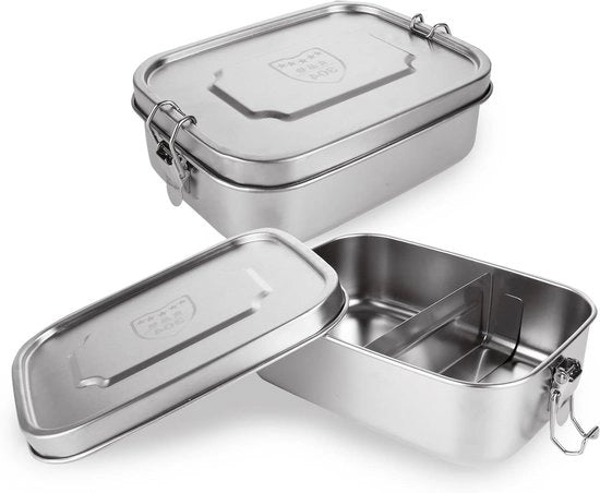 Tazza per pane in acciaio inossidabile con 2 contenitori e parete di separazione - impermeabile - per adulti e bambini - 2 pezzi, 1200 ml - 19 x 14 x 6 cm.
