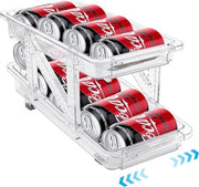 Organizzatore del frigorifero, dispensatore di lattine con ampiezza regolabile, 2 livelli, organizzatore del frigorifero rotante automatico per cucina, frigorifero, sala da pranzo, armadio