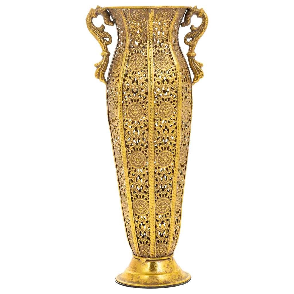 Vaso in metallo dorato 16x12x38,5h cm