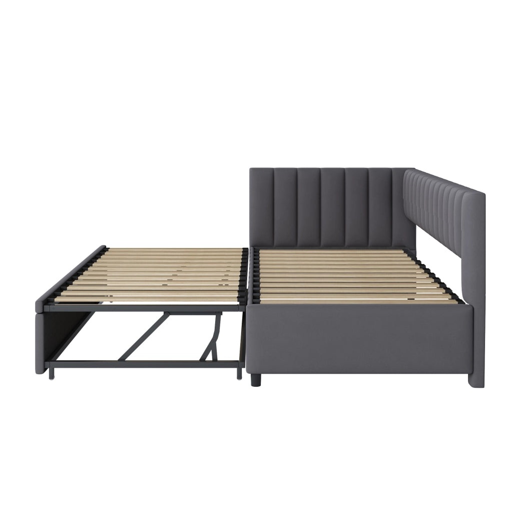 Divano letto a L 90x200 cm estraibile in velluto grigio con rete a doghe