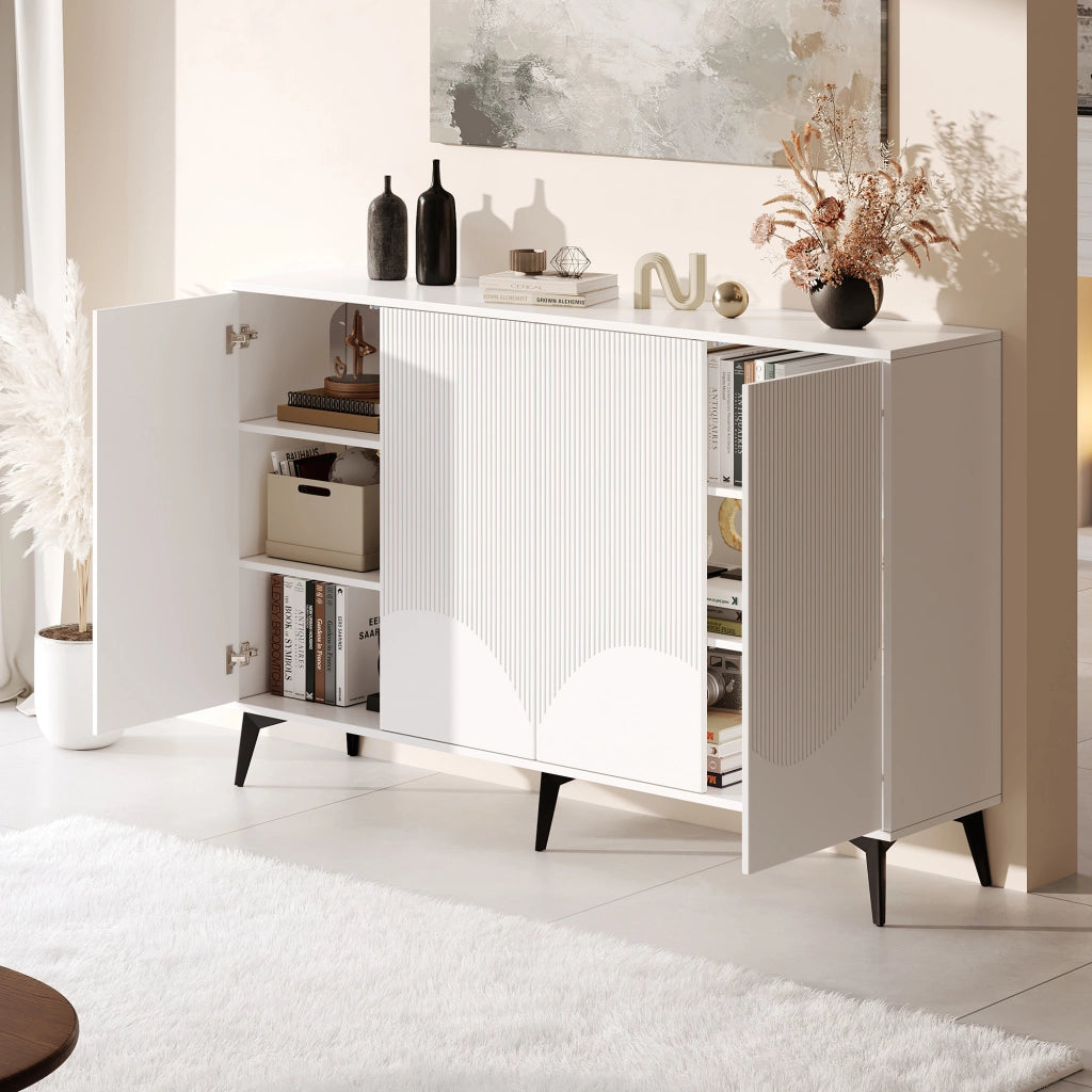 SIDEBOARD 160x35x100 cm Bianco in Truciolare e Metallo con 4 ante