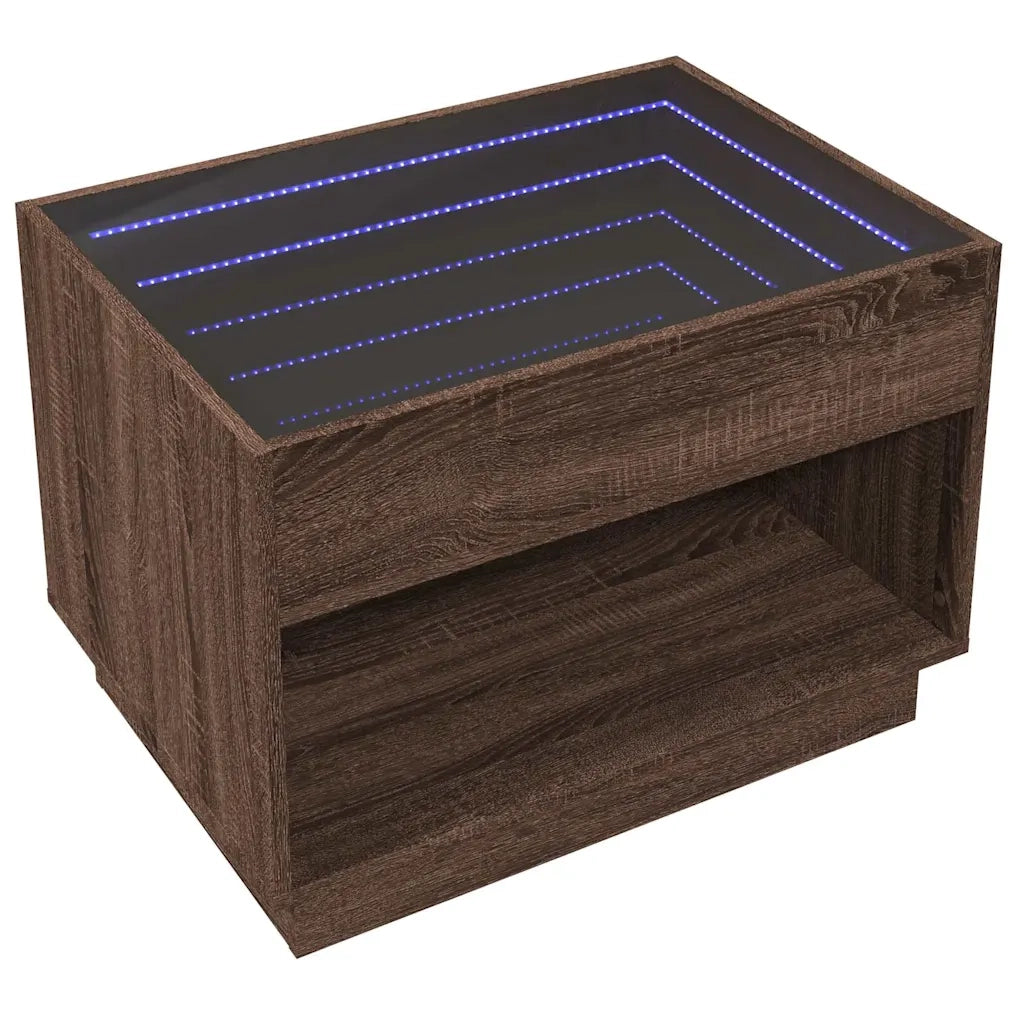Tavolino da Salotto con LED Infinity-Tavolino da soggiorno Rovere Marrone 70x50x50 cm