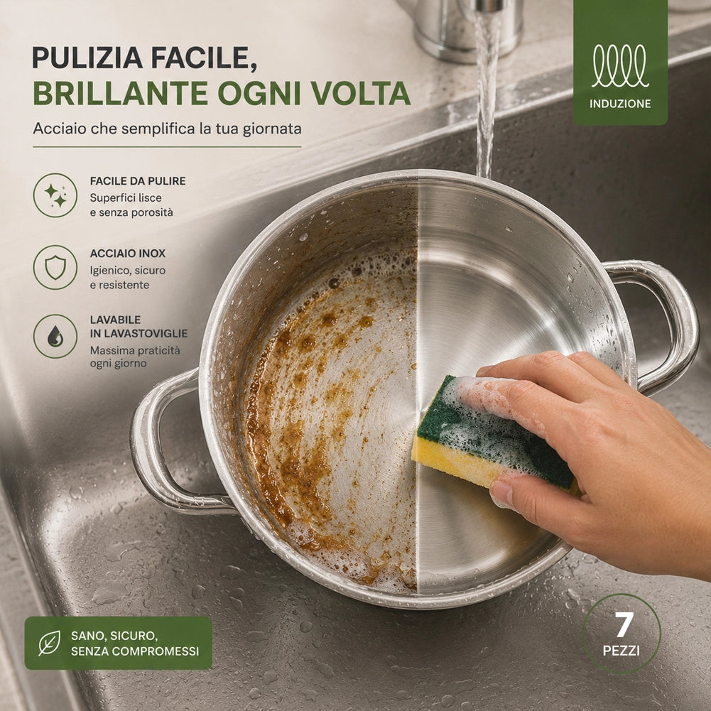 Batteria di Pentole Acciaio Inox 7 Pezzi Pentole Adatte a Tutti i Piani Cottura