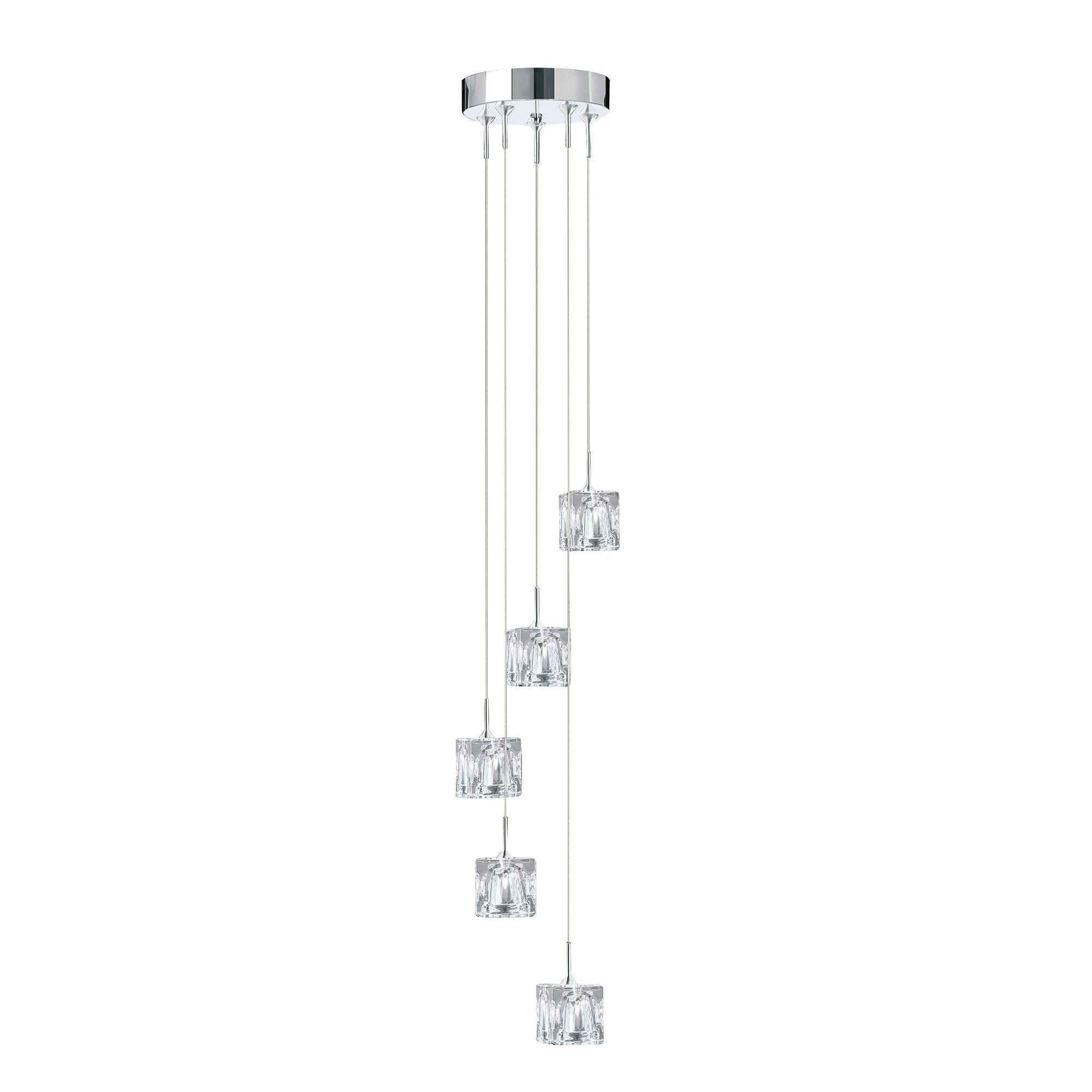 Lampadario Contemporaneo Ice Cube Acciaio Cromo Vetro Trasparente Led 26W 3000K