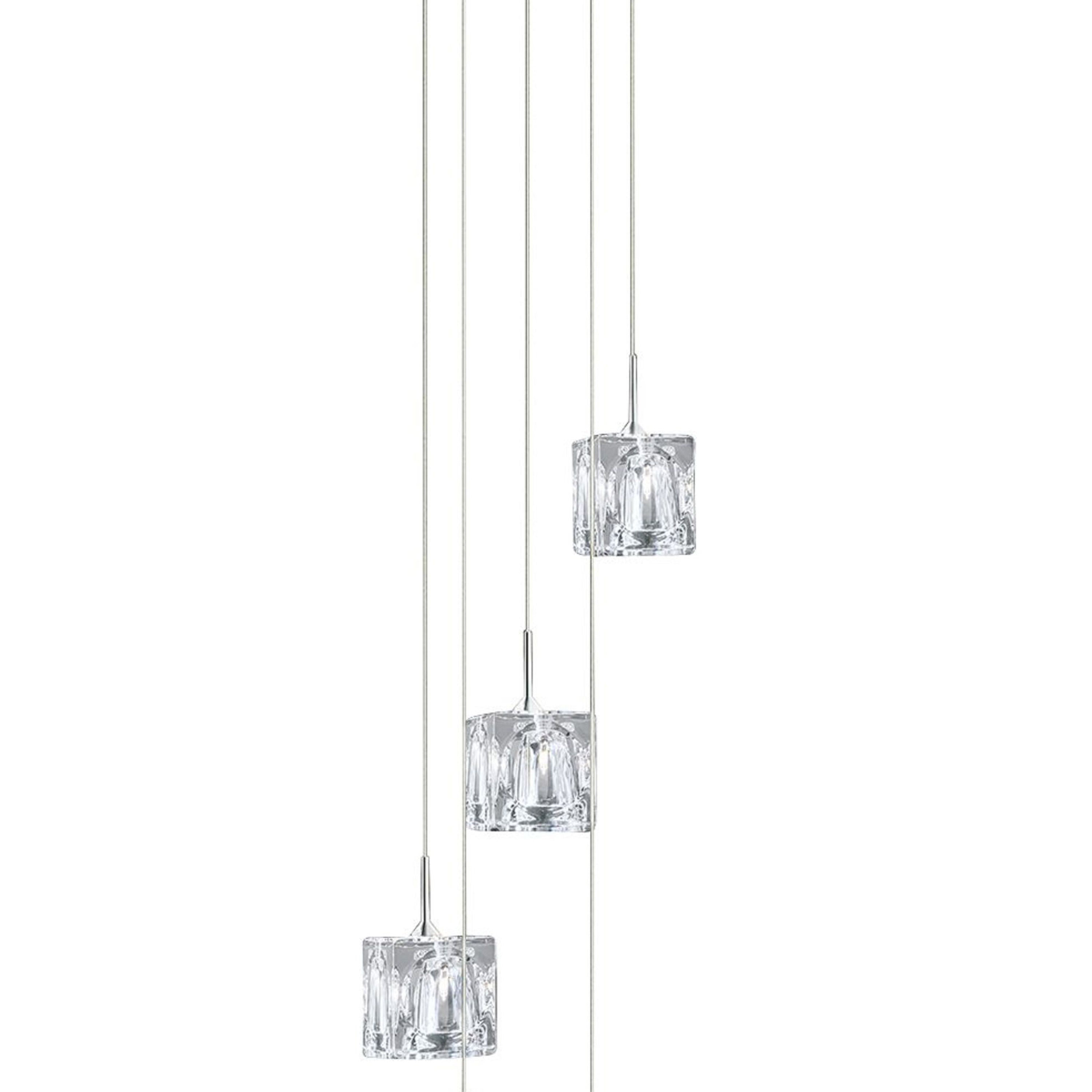 Lampadario Contemporaneo Ice Cube Acciaio Cromo Vetro Trasparente Led 26W 3000K