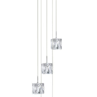 Lampadario Contemporaneo Ice Cube Acciaio Cromo Vetro Trasparente Led 26W 3000K