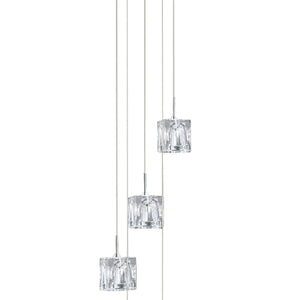 Lampadario Contemporaneo Ice Cube Acciaio Cromo Vetro Trasparente Led 26W 3000K