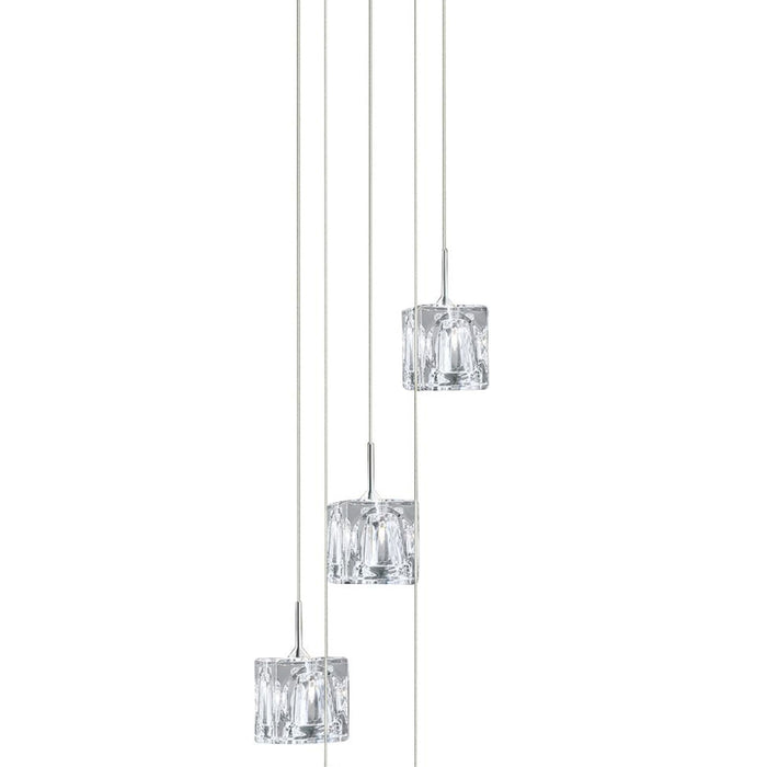 Lampadario Contemporaneo Ice Cube Acciaio Cromo Vetro Trasparente Led 26W 3000K